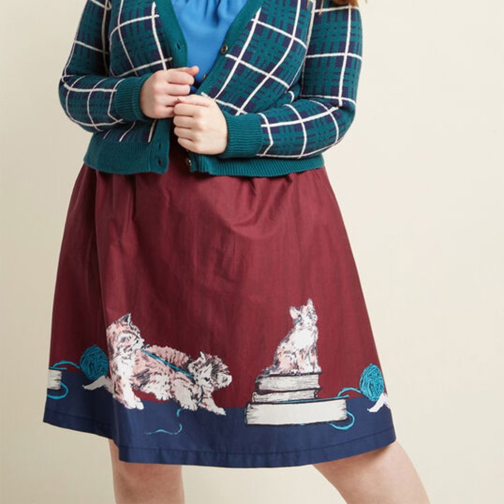 Modcloth  Scholarly Kitties Skirt 2x